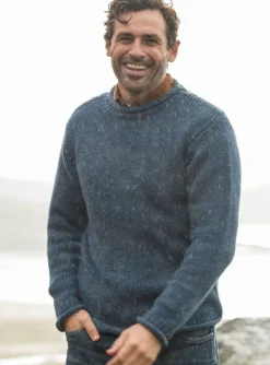 Mens Knitwear*Sweater Shop 100% Donegal Roll Neck Sweater Light Blue