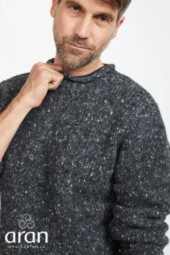 Mens Fisherman Sweaters|Mens Knitwear*Sweater Shop 100% Donegal Roll Neck Sweater Charcoal