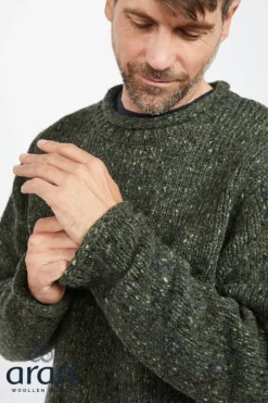 Mens Fisherman Sweaters|Mens Knitwear*Sweater Shop 100% Donegal Wool Roll Neck Sweater Olive Green