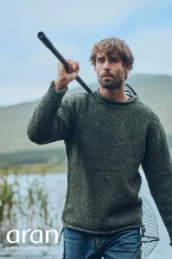 Mens Fisherman Sweaters|Mens Knitwear*Sweater Shop 100% Donegal Wool Roll Neck Sweater Olive Green
