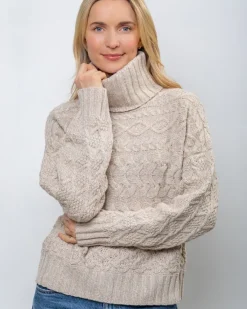 Designer Knitwear*Sweater Shop 100% Fine Merino Wool Cable Polo Neck Beige