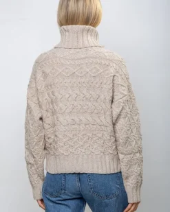 Designer Knitwear*Sweater Shop 100% Fine Merino Wool Cable Polo Neck Beige