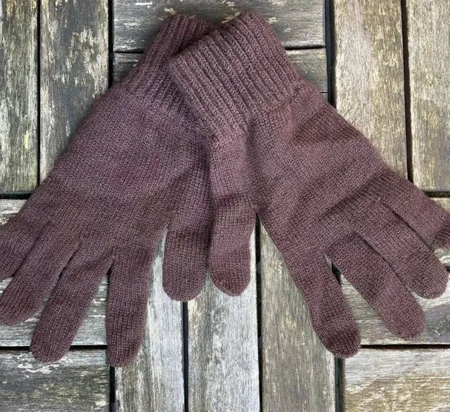 Aran Gloves & Mittens*Sweater Shop 100% Lambswool Gloves Dark Brown