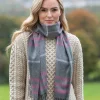 Ladies Lambswool Scarves*Sweater Shop 100% Lambswool Scarf Grey Pink Check