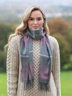 Ladies Lambswool Scarves*Sweater Shop 100% Lambswool Scarf Grey Pink Check