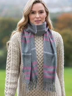 Ladies Lambswool Scarves*Sweater Shop 100% Lambswool Scarf Grey Pink Check
