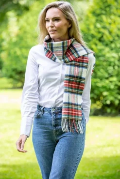 Ladies Lambswool Scarves*Sweater Shop 100% Lambswool White Stewart Tartan