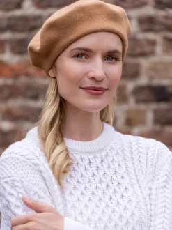 Aran Wool Hats|Ladies Hats*Sweater Shop 100% Merino Wool Beret Camel
