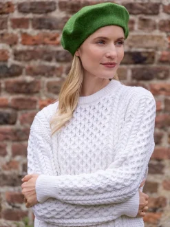 Aran Wool Hats|Ladies Hats*Sweater Shop 100% Merino Wool Beret Green