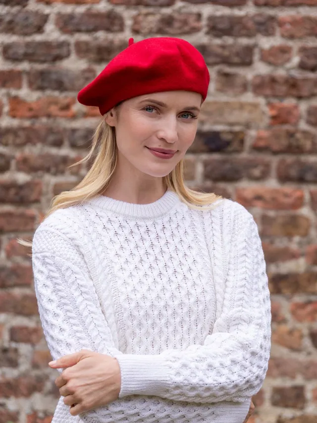 Aran Wool Hats|Ladies Hats*Sweater Shop 100% Merino Wool Beret Red
