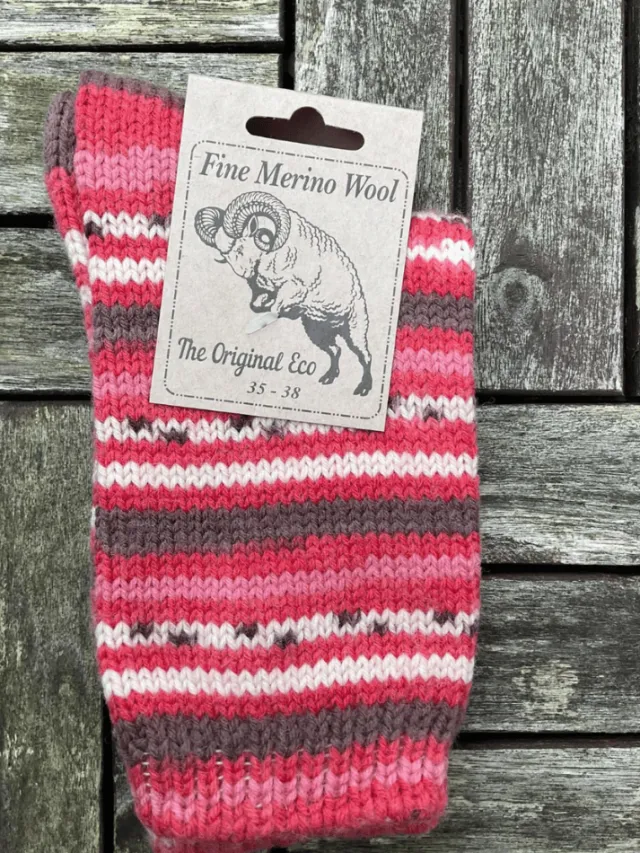 Aran Wool Socks*Sweater Shop 100% Merino Wool Fairisle Socks Pink Unisex