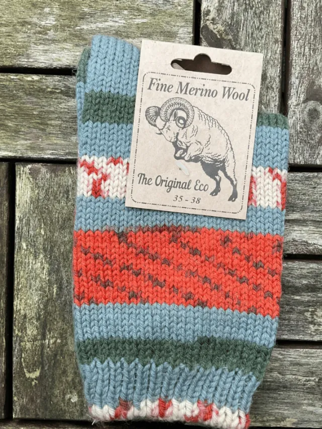 Aran Wool Socks*Sweater Shop 100% Merino Wool Fairisle Socks Orange Unisex