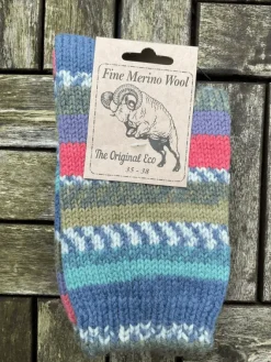 Aran Wool Socks*Sweater Shop 100% Merino Wool Fairisle Socks Denim Unisex