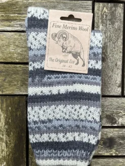 Aran Wool Socks*Sweater Shop 100% Merino Wool Fairisle Socks Grey Unisex