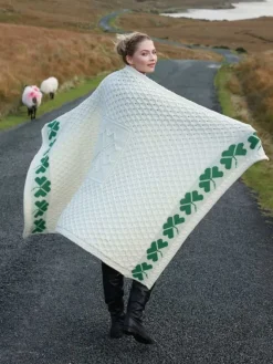 Aran Wool Throws*Sweater Shop 100% Merino Wool Shamrock Throw