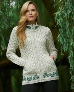Ladies Cardigans*Sweater Shop 100% Merino Wool Shamrock Zip Cardigan