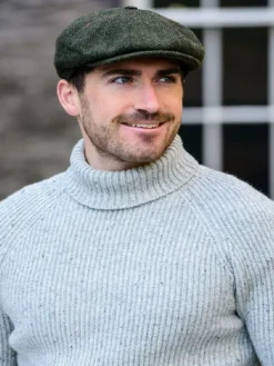 Aran Wool Hats|Mens Caps*Sweater Shop 8 Piece Driving Cap Green Herringbone Col: 27