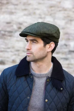 Aran Wool Hats|Mens Caps*Sweater Shop 8 Piece Driving Cap Green Herringbone Col: 27
