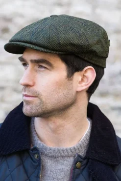 Aran Wool Hats|Mens Caps*Sweater Shop 8 Piece Driving Cap Green Herringbone Col: 27