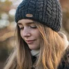 Aran Wool Hats*Sweater Shop 100% Wool Fully Lined Aran Pull on Hat Charcoal