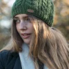 Aran Wool Hats*Sweater Shop 100% Wool Fully Lined Aran Pull on Hat Green
