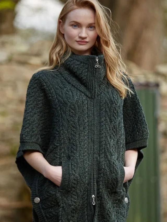 Womens Aran & Tweed Coats|Womens Irish Knitwear*Sweater Shop Aran Batwing Jacket Merino Wool