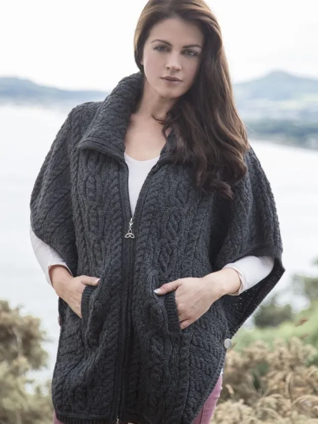 Womens Aran & Tweed Coats|Womens Irish Knitwear*Sweater Shop Aran Batwing Jacket Merino Wool