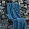 Aran Wool Throws*Sweater Shop Aran Cable Knit Blanket Super Soft Merino Ocean Blue