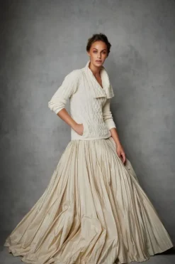 Womens Irish Knitwear|Ladies Cardigans*Sweater Shop Aran Cable Knit Side Zip Natural