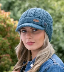 Aran Wool Hats|Ladies Hats*Sweater Shop Aran Cable Peak Hat Denim