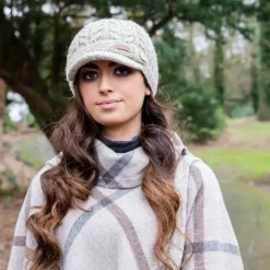 Aran Wool Hats|Ladies Hats*Sweater Shop Aran Cable Peak Hat Oat