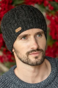 Aran Wool Hats*Sweater Shop Aran Cable Pullon Hat Charc