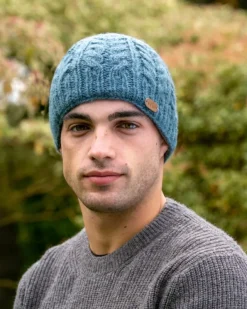 Aran Wool Hats*Sweater Shop Aran Cable Pullon Hat Denim