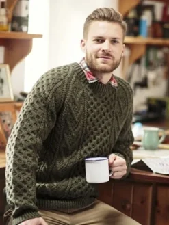 Mens Fisherman Sweaters|Mens Knitwear*Sweater Shop Aran Handknit Sweater S157 Green