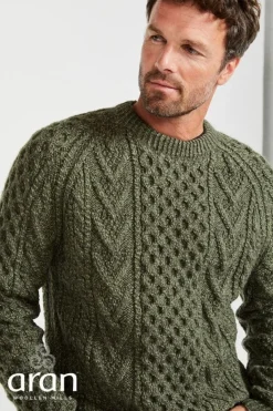 Mens Fisherman Sweaters|Mens Knitwear*Sweater Shop Aran Handknit Sweater S157 Green