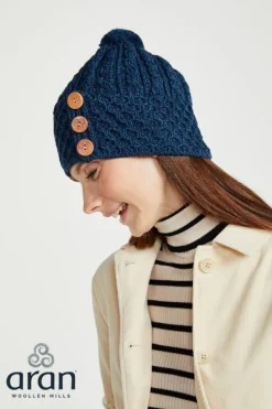 Aran Wool Hats|Ladies Hats*Sweater Shop Aran Hat with Pom Pom - Blackwatch