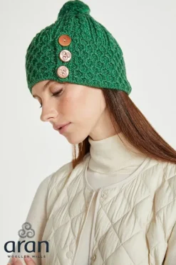 Aran Wool Hats|Ladies Hats*Sweater Shop Aran Hat with Pom Pom - Kiwi