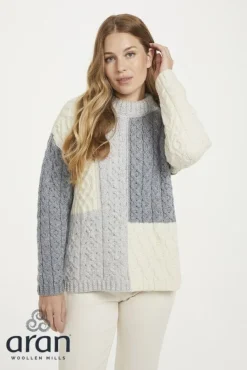 Womens Irish Knitwear|Womens Aran Fisherman Sweaters*Sweater Shop Aran Patchwork Sweater