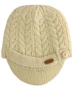 Aran Wool Hats*Sweater Shop Aran Peak Cable Hat Natural White