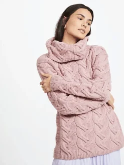 Womens Irish Knitwear|Womens Aran Fisherman Sweaters*Sweater Shop Aran Super Soft Aran Chunky Sweater Pink