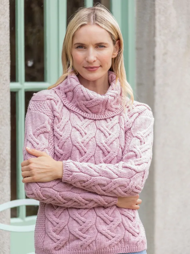 Womens Irish Knitwear|Womens Aran Fisherman Sweaters*Sweater Shop Aran Super Soft Aran Chunky Sweater Pink