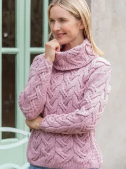 Womens Irish Knitwear|Womens Aran Fisherman Sweaters*Sweater Shop Aran Super Soft Aran Chunky Sweater Pink