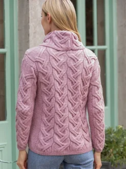 Womens Irish Knitwear|Womens Aran Fisherman Sweaters*Sweater Shop Aran Super Soft Aran Chunky Sweater Pink