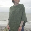 Womens Irish Knitwear|Ladies Aran Ponchos & Capes*Sweater Shop Aran Super Soft Poncho Green