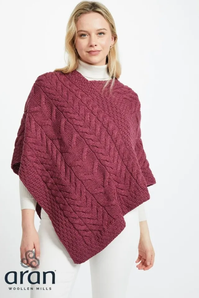 Ladies Aran Ponchos & Capes|Cashmere And Merino Wool Sweaters*Sweater Shop Aran Super Soft Poncho Raspberry
