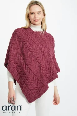 Ladies Aran Ponchos & Capes|Cashmere And Merino Wool Sweaters*Sweater Shop Aran Super Soft Poncho Raspberry