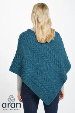 Ladies Aran Ponchos & Capes*Sweater Shop Aran Super Soft Poncho Teal