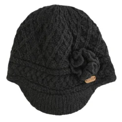 Ladies Hats*Sweater Shop Aran Trellis Peak hat Charcoal