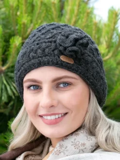Aran Wool Hats|Ladies Hats*Sweater Shop Aran Trellis Pullon Hat Charcoal