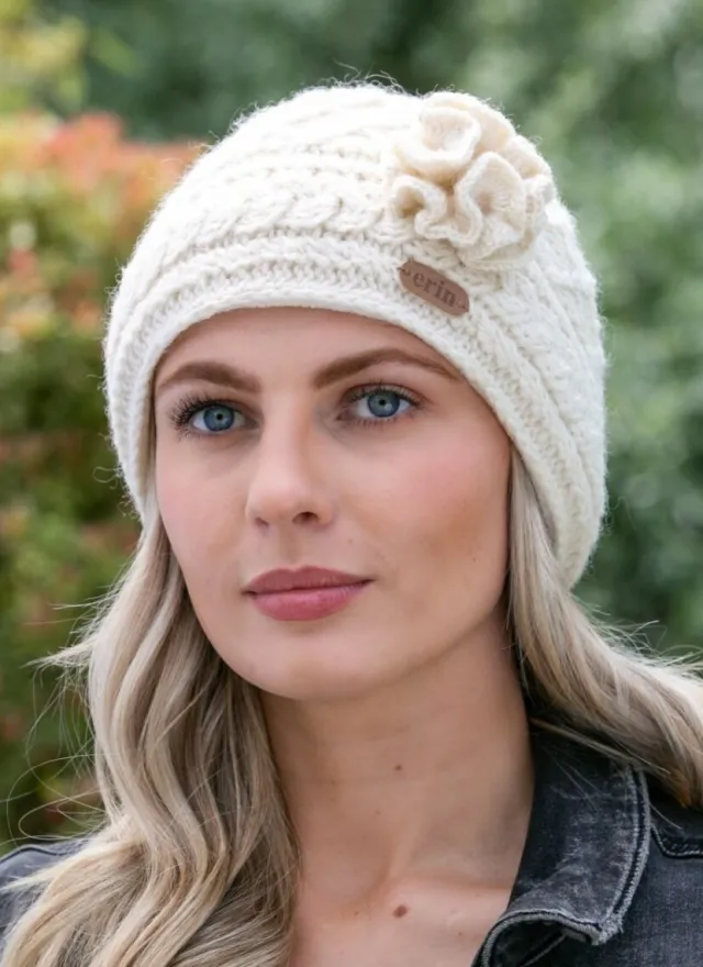 Aran Wool Hats|Ladies Hats*Sweater Shop Aran Trellis Pullon Hat Natural White